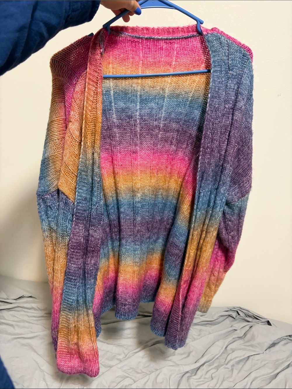 Multicolor Ribbed Open-Front Women's Cardigan Sweater